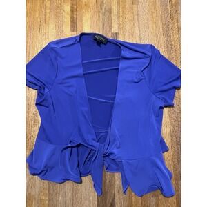 Perceptions New York Women Large Purple Blue Tie-Front Ruffle Bottom Cardigan‎